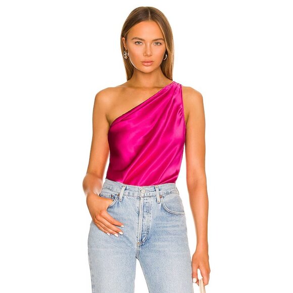 CAMI NYC Darby Bodysuit in Magenta Fuchsia Silk - Picture 1 of 5